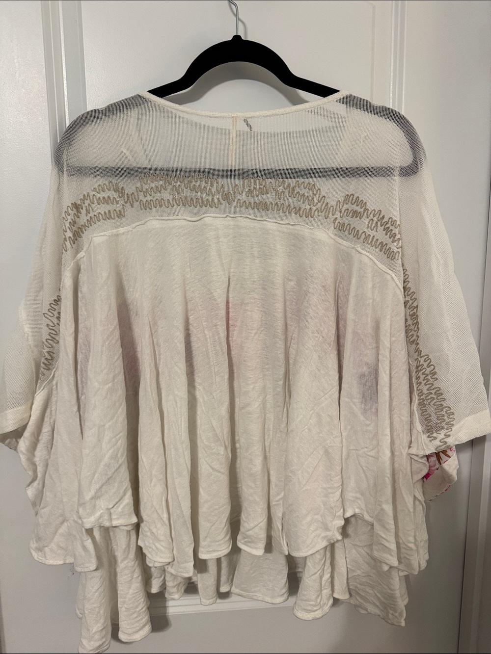 Free People White Tunic with Pink & Brown Floral Embroidery - Picture 2 of 2